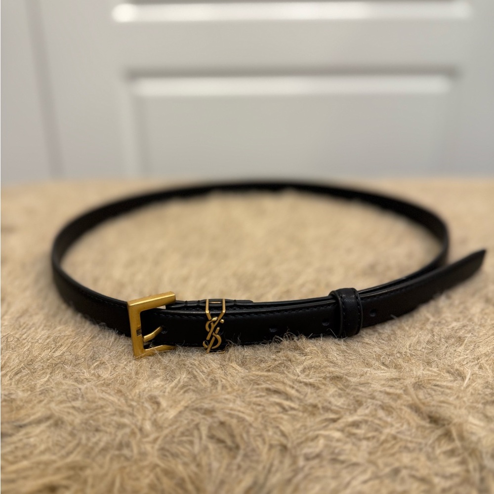 Black Leather Belt with Gold Buckle